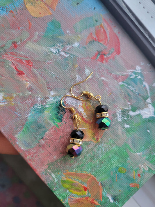 2 Bead Dangle Earrings (Black)